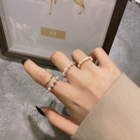 Bizsu gyűrű Nyitott gyűrű mérete állítható Gyöngyös gyűrű set J227