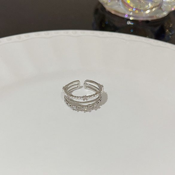 Bizsu gyűrű Nyitott gyűrű mérete állítható Háromsor-mintás gyűrű J694