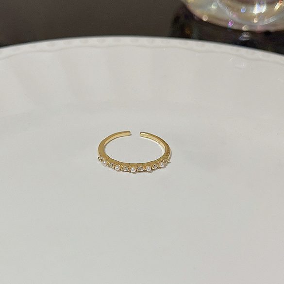 Bizsu gyűrű Nyitott gyűrű mérete állítható Gyöngy-kő mintás gyűrű J812