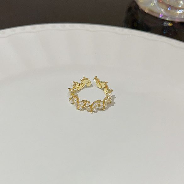 Bizsu gyűrű Nyitott gyűrű mérete állítható Levél gyöngyös gyűrű J816
