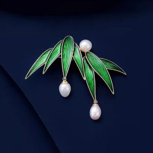 Új Elegáns Pearl Bambusz Leaf Bross XZ924