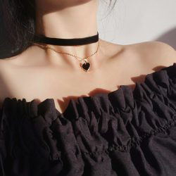   Bizsu nyaklánc Fekete bársony choker szerelmes nyaklánc YH800